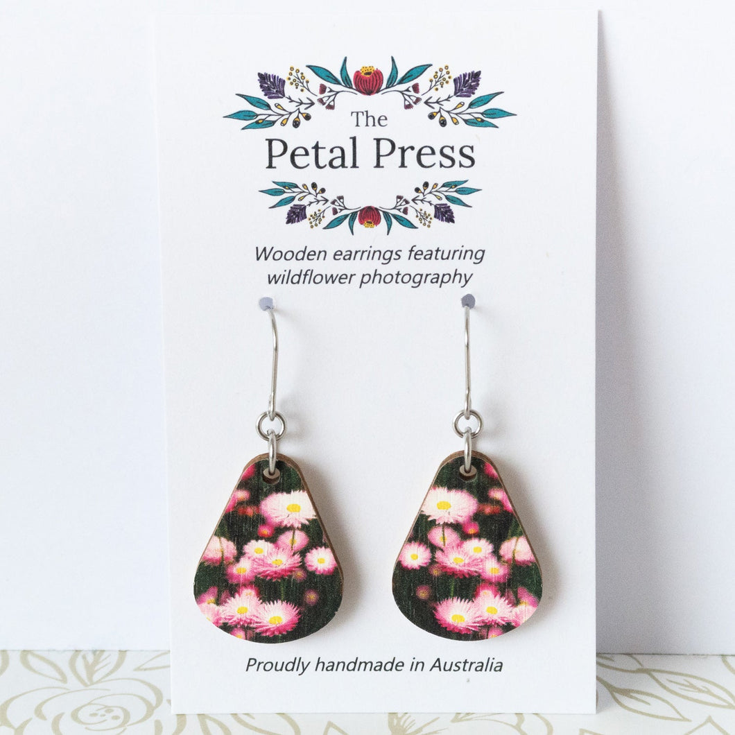 Pink Everlastings Earrings / Pear Hooks [PPEP1026]