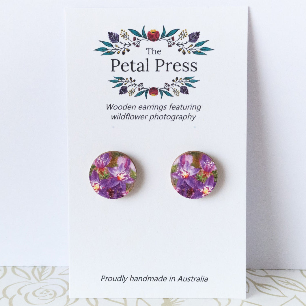 Purple Starflowers Earrings / Circle Studs [PPES1047]
