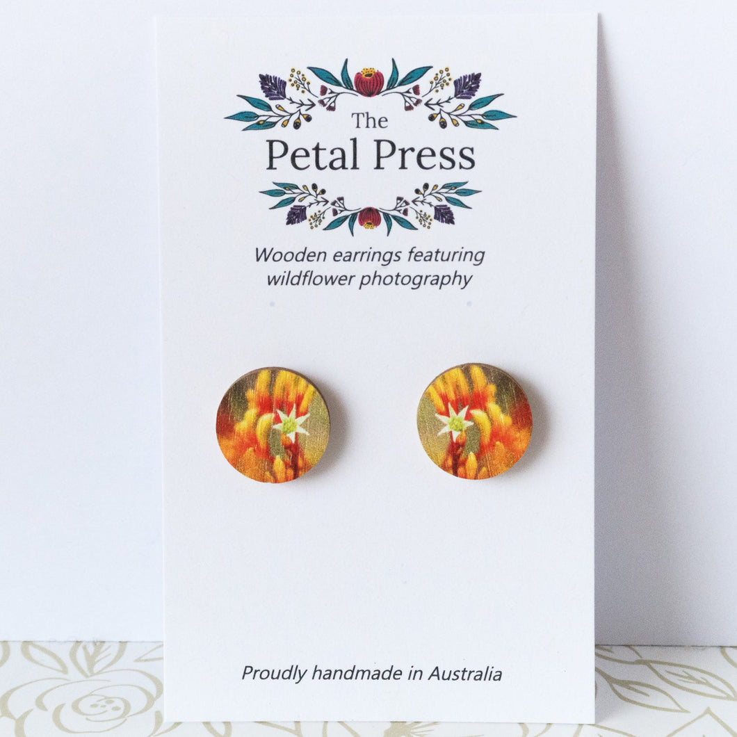 Orange Kangaroo Paw Earrings / Circle Studs [PPES1054]