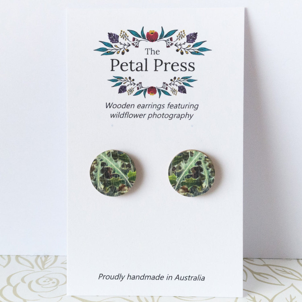 Spiky Banksia Leaves Earrings / Circle Studs [PPES1055]