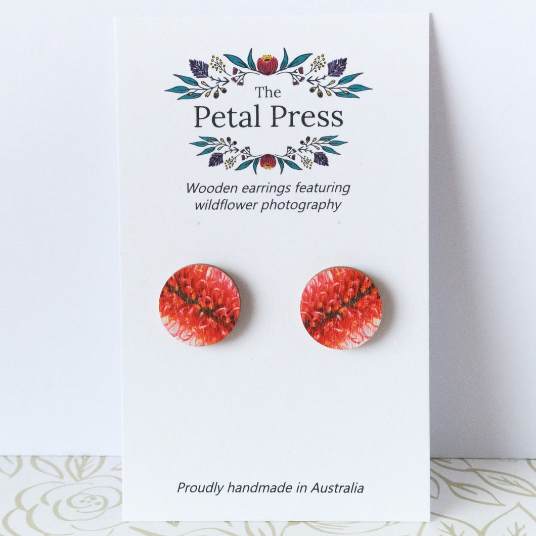 Red Pokers Hakea Earrings / Circle Studs [PPES1060]