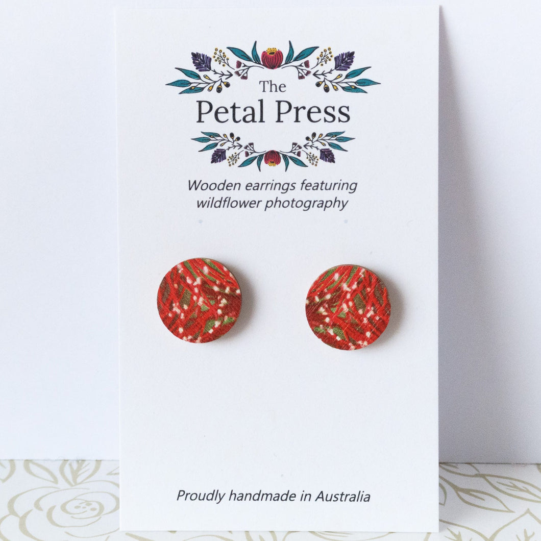 Red Corymbia Earrings / Circle Studs [PPES1063]