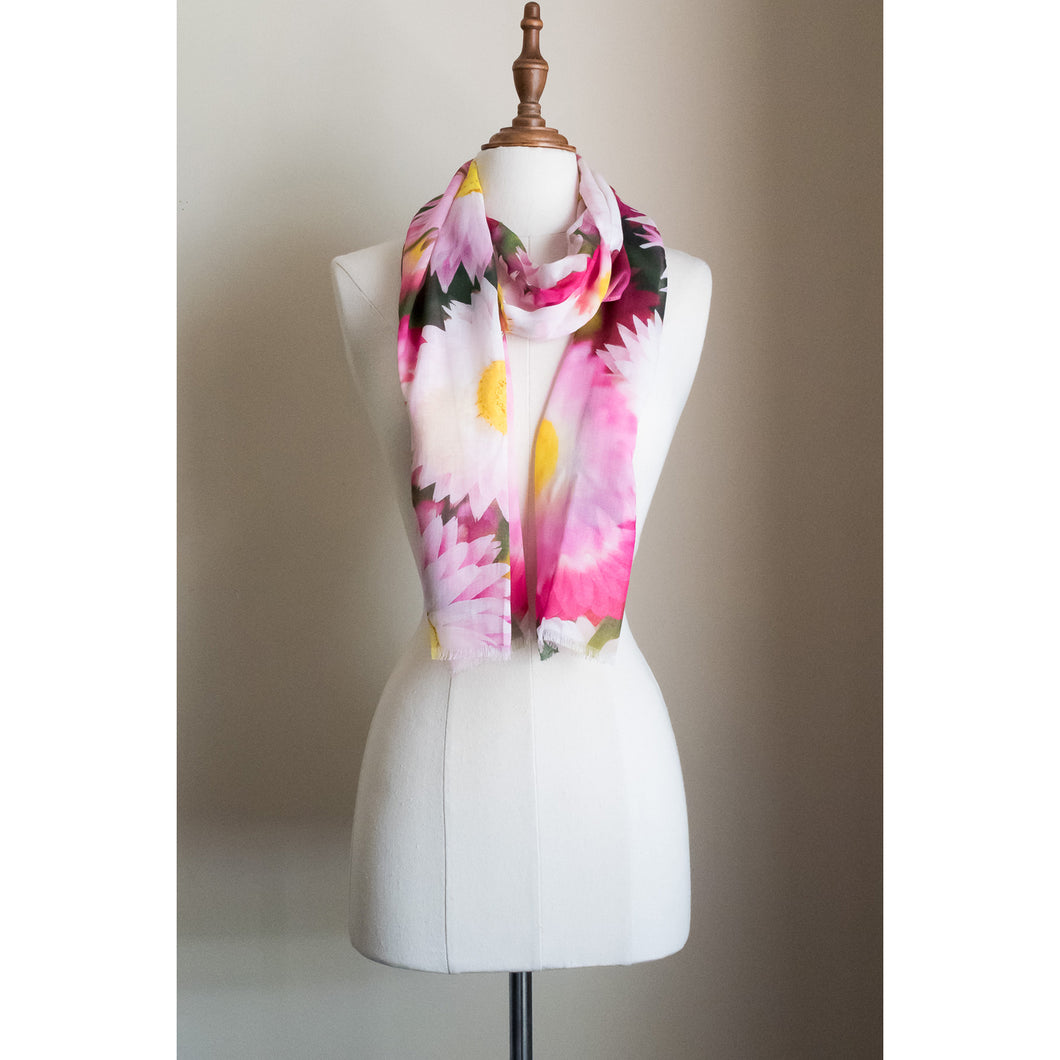 Silk modal scarf - pink white Everlastings [PPSL1030]